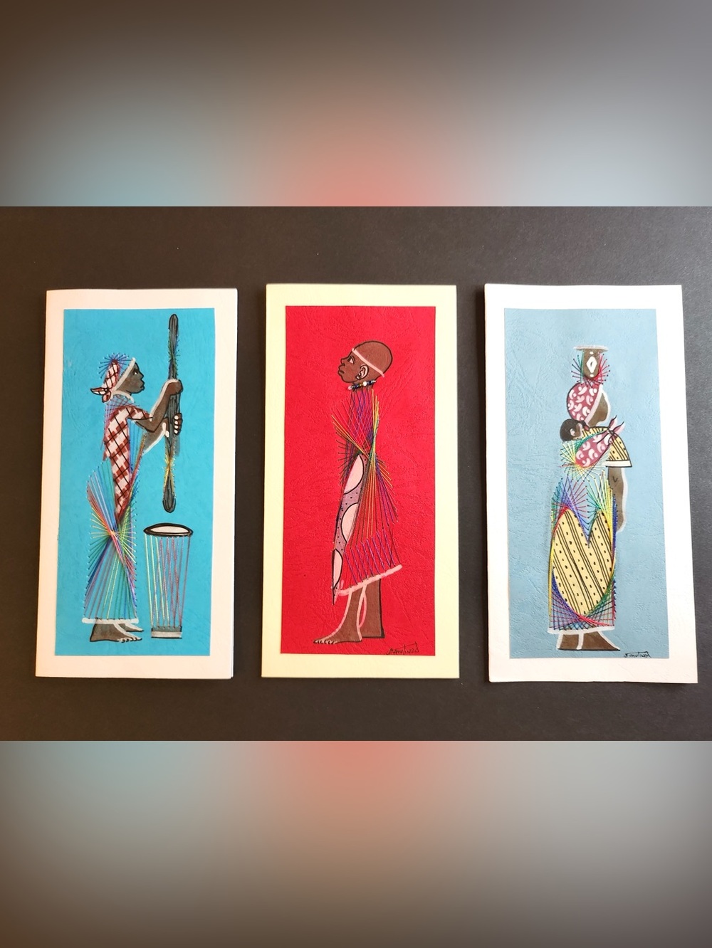 Lot 3 African String Art Hand Painted Greeting Cards Daniel Mutinda Kenya Upendo